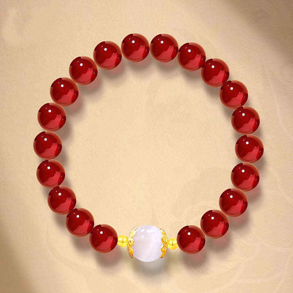 White Crystal and Red Bead Bracelet