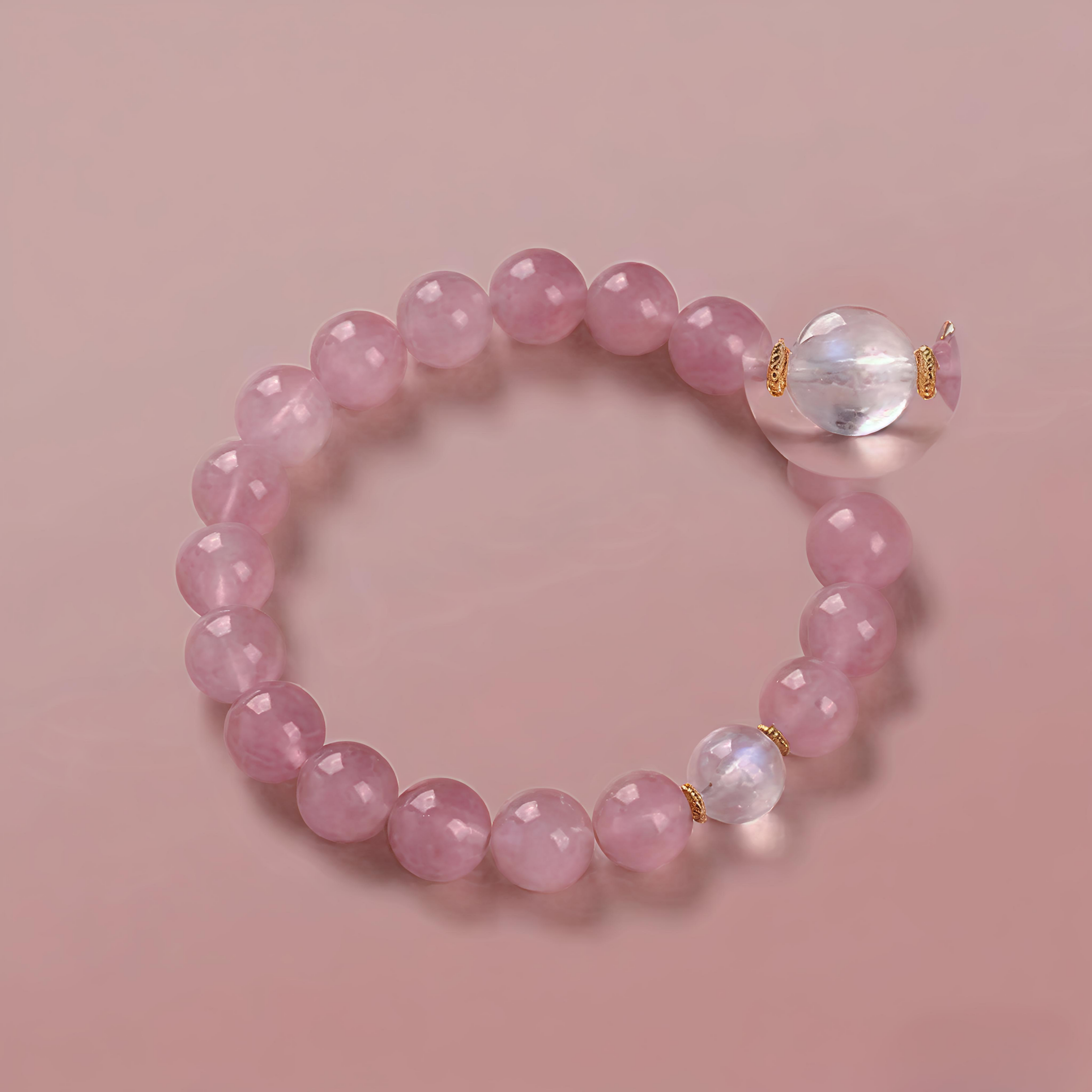 Moonstone Inlaid Rose Quartz Bracelet